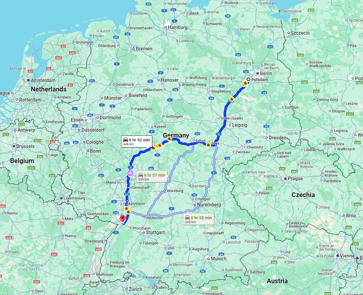 Anreise von Potsdam Zu Karlsruhe Über via A9, A4 and A5