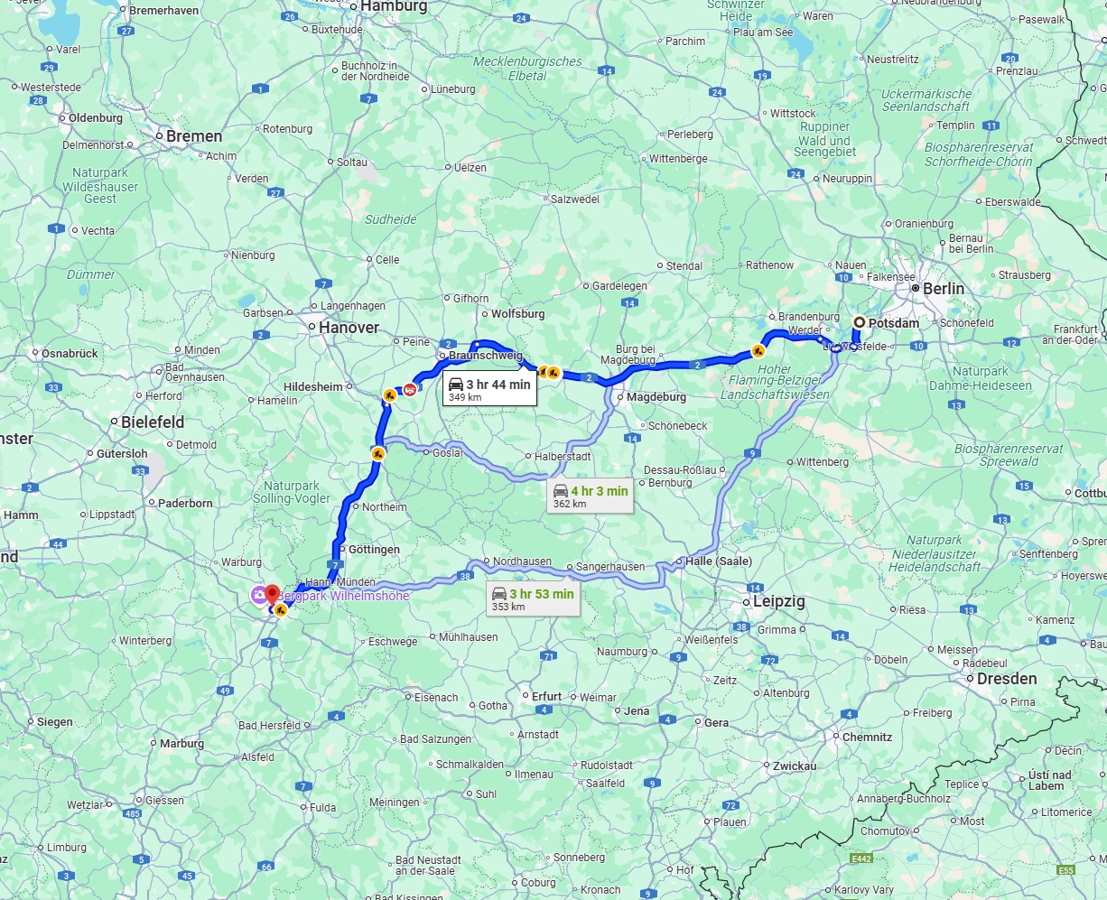 Anreise von Potsdam Zu Kassel Über via A2 and A7