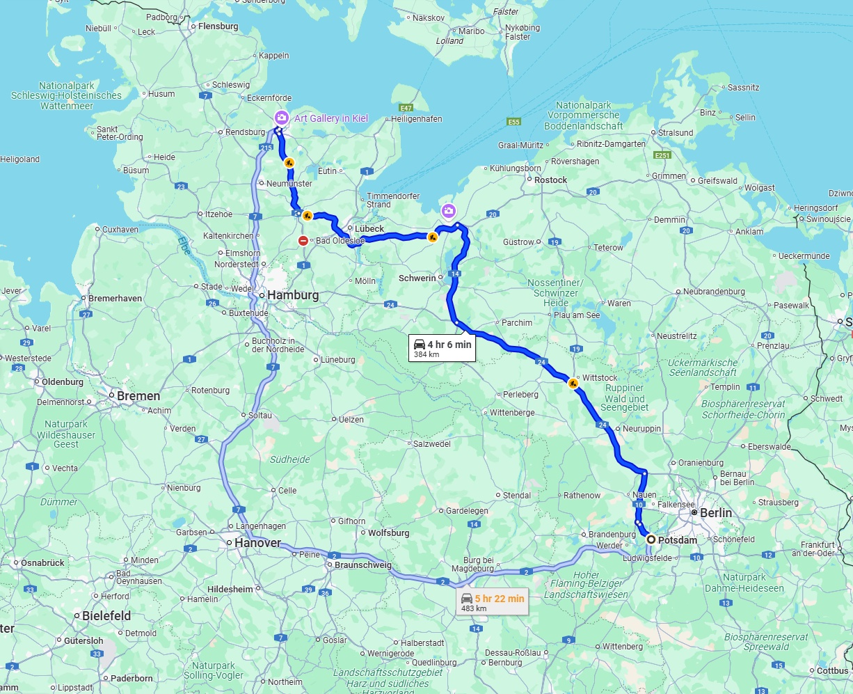 Anreise von Potsdam Zu Kiel Über via A24