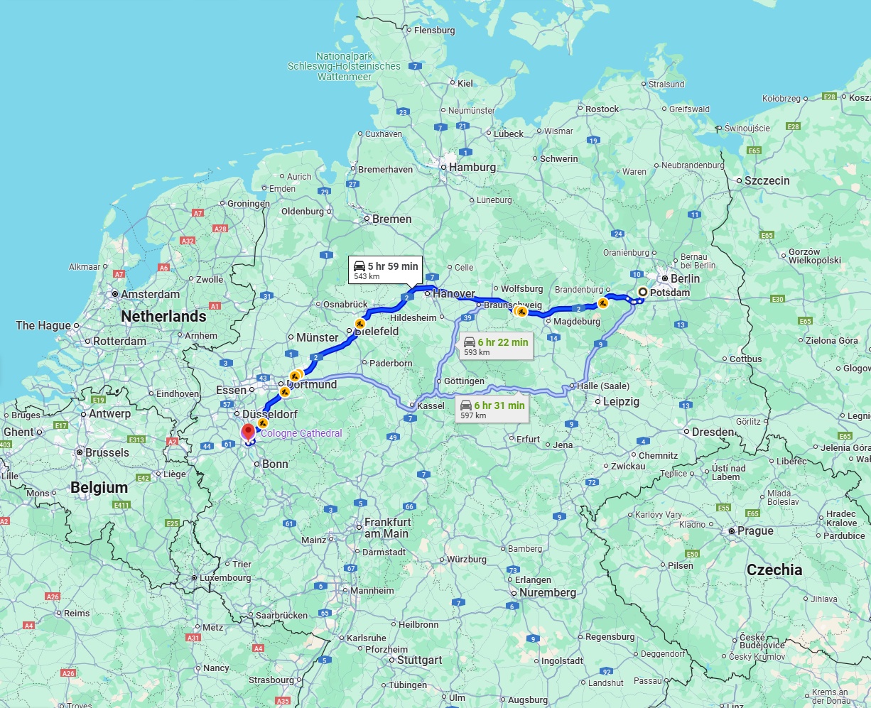 Anreise von Potsdam Zu Köln Über via A2