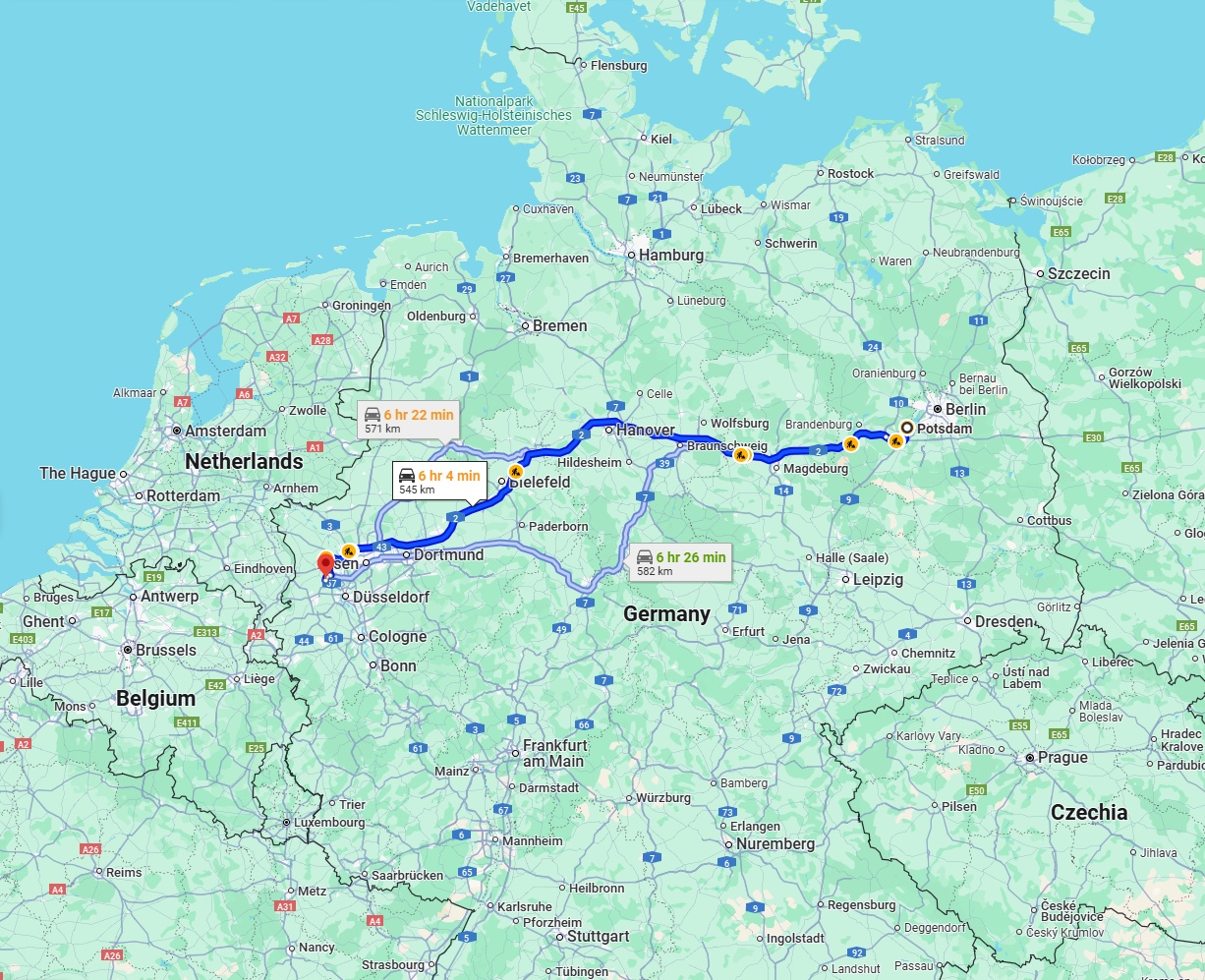 Anreise von Potsdam Zu Krefeld Über via A2