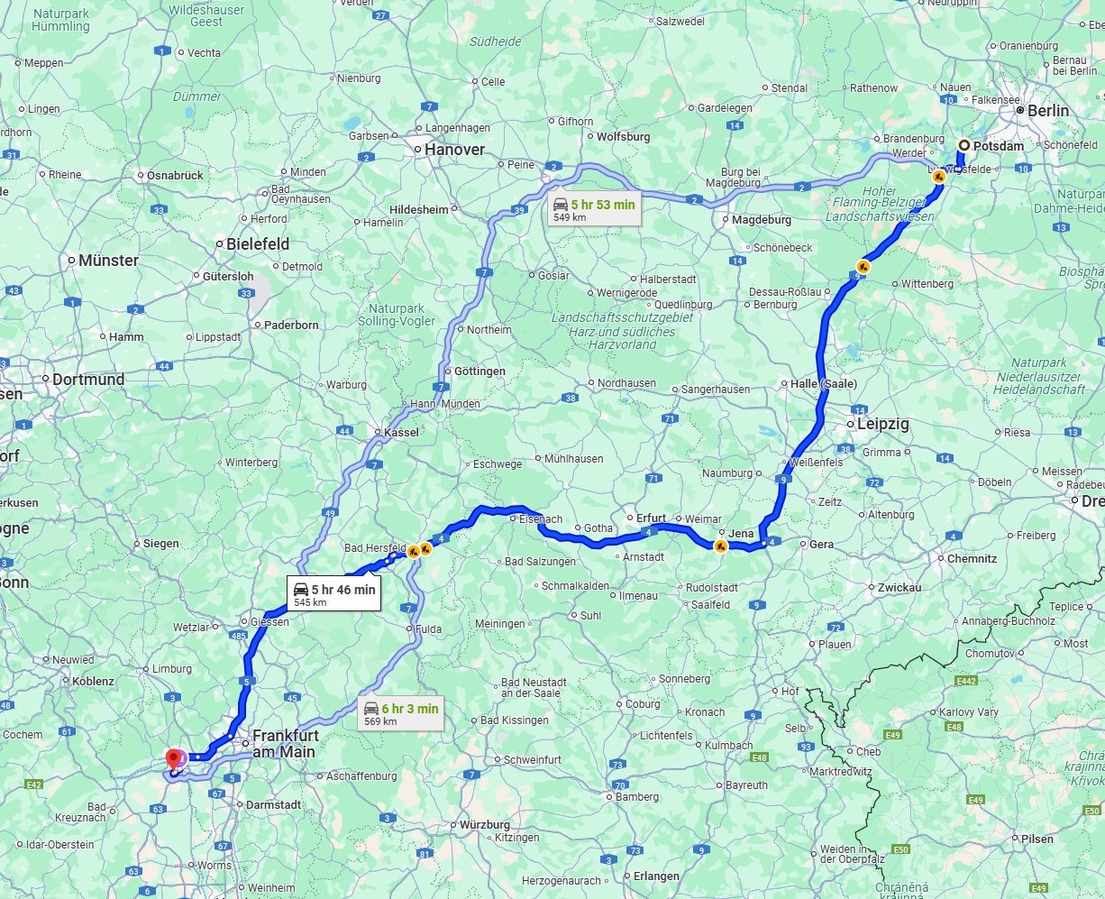 Anreise von Potsdam Zu Mainz Über via A9 and A4