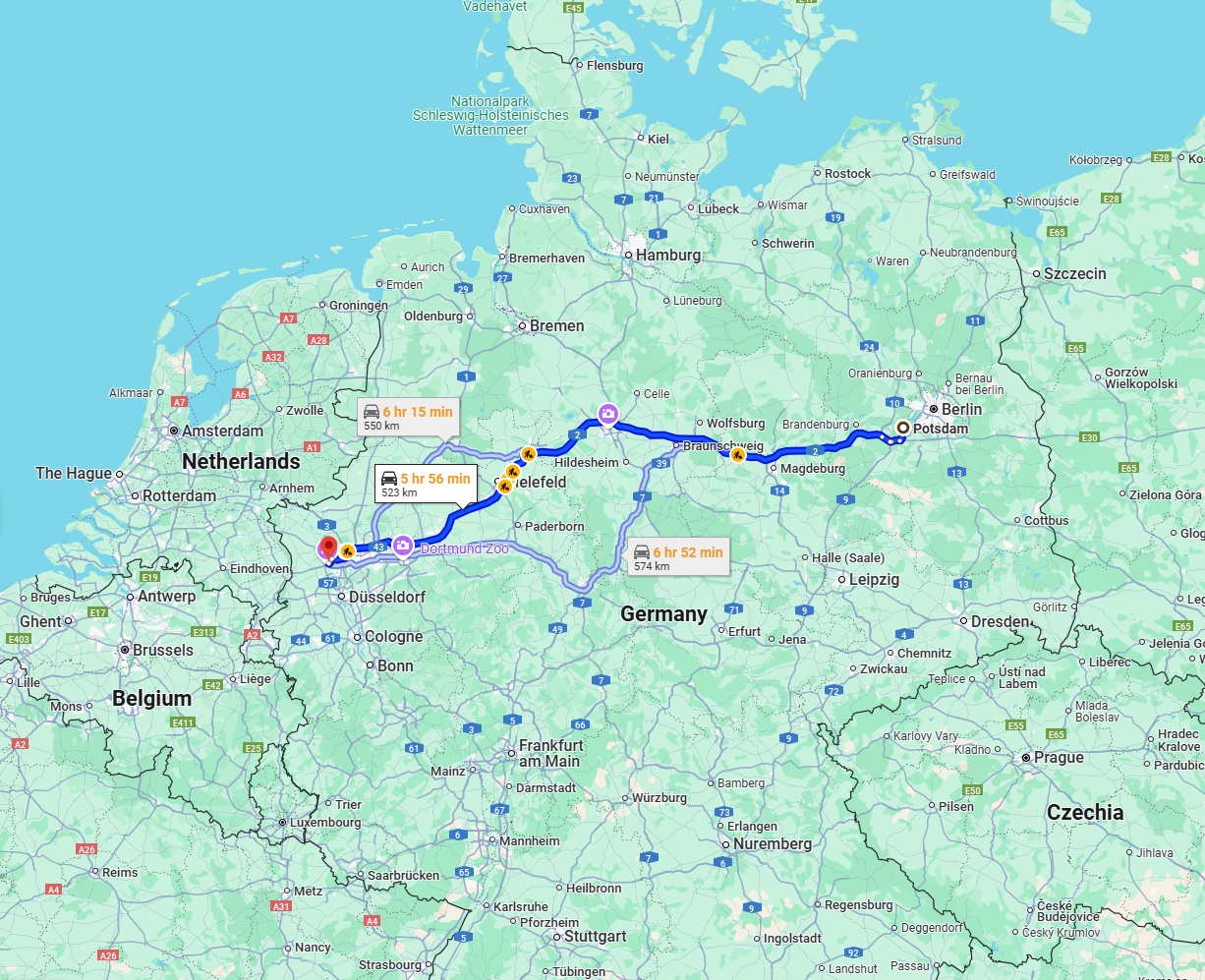 Anreise von Potsdam Zu Moers Über via A2