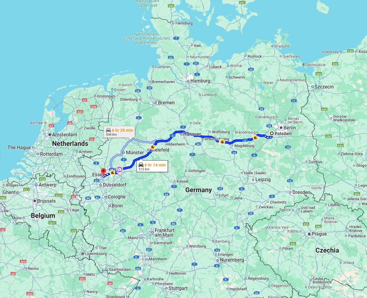 Anreise von Potsdam Zu Mülheim an der Ruhr Über via A2