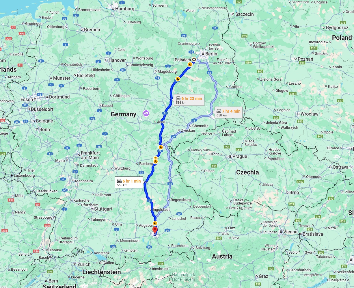 Anreise von Potsdam Zu München Über via A9