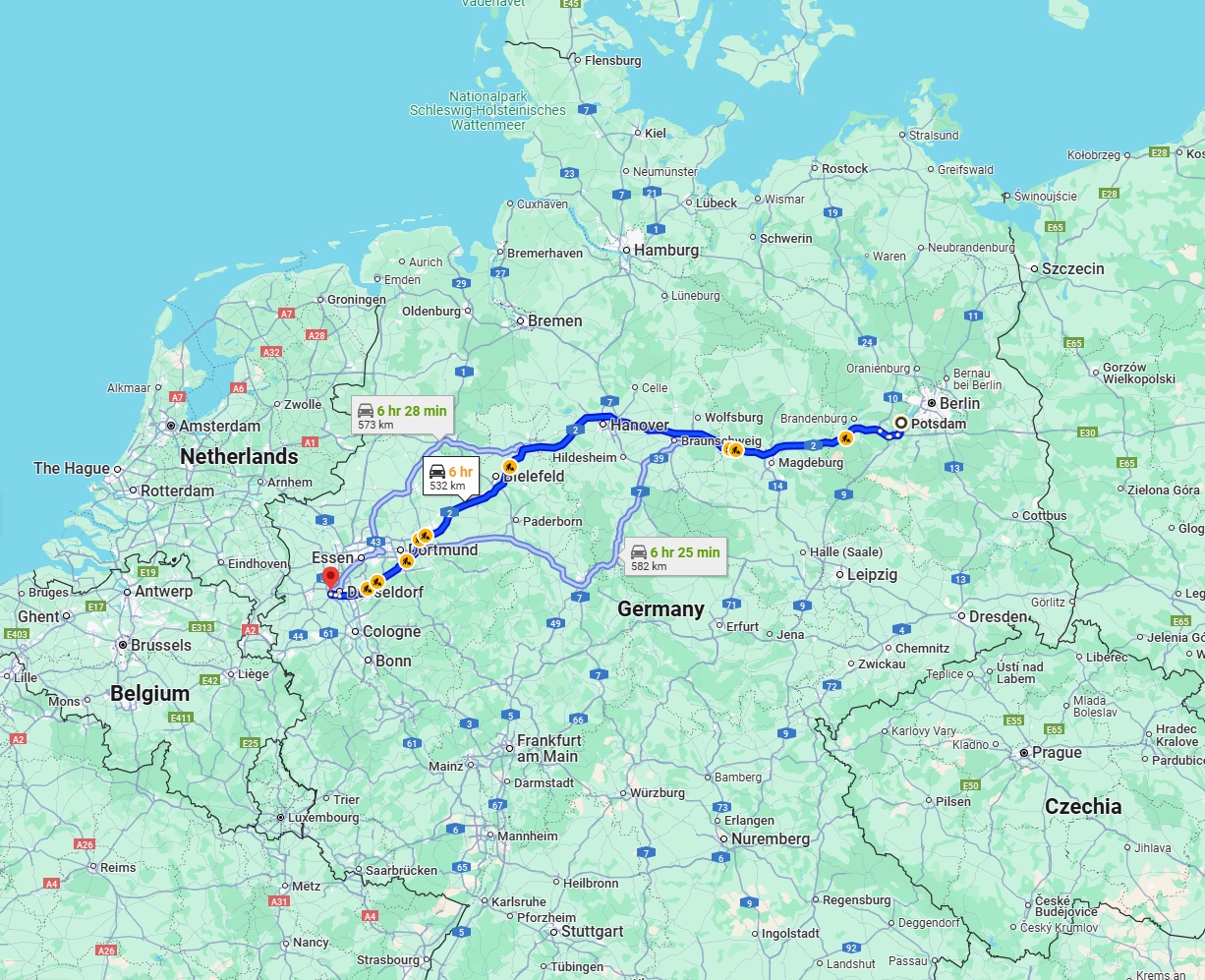 Anreise von Potsdam Zu Neuss Über via A2