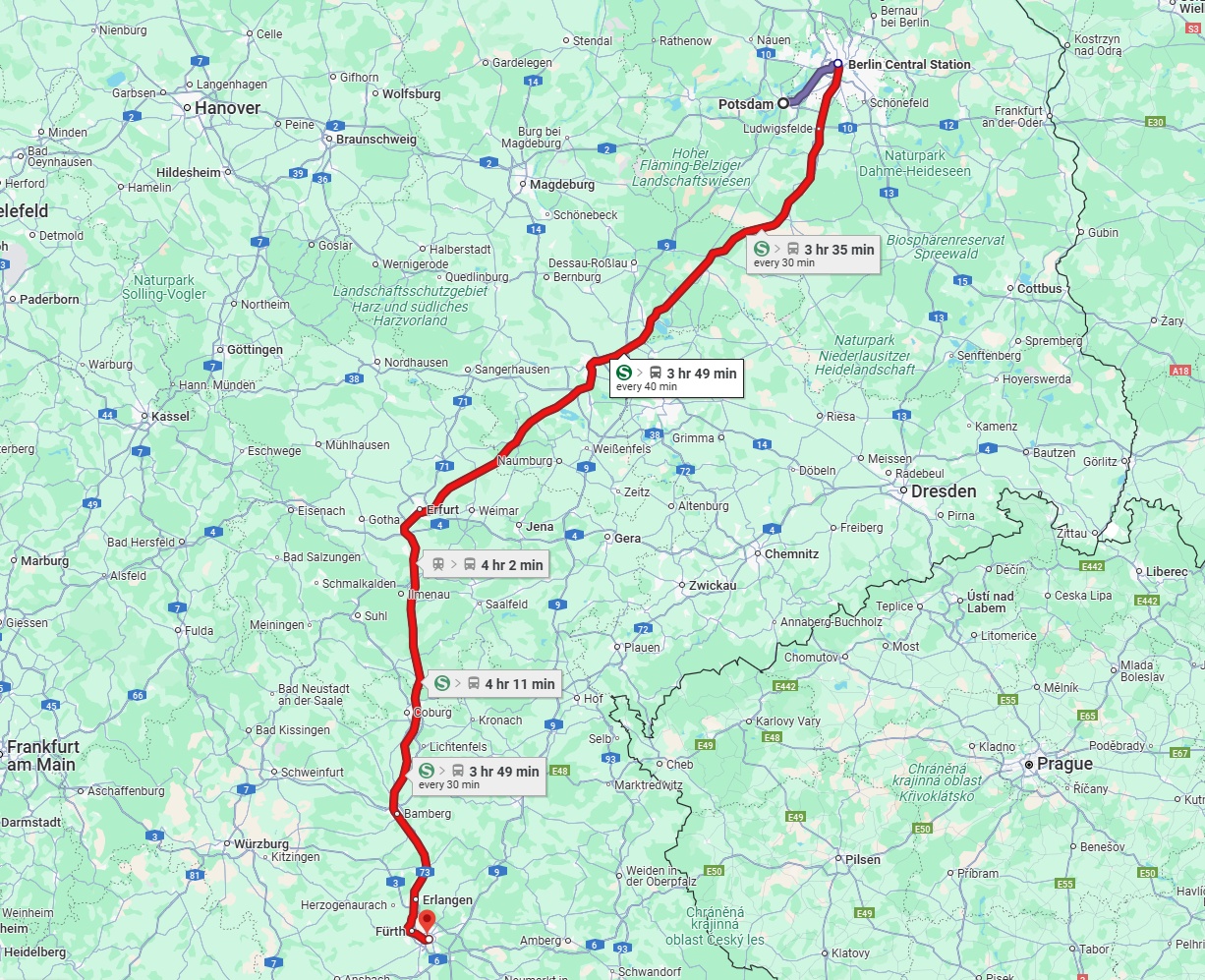 Anreise von Potsdam Zu Nürnberg Über 
