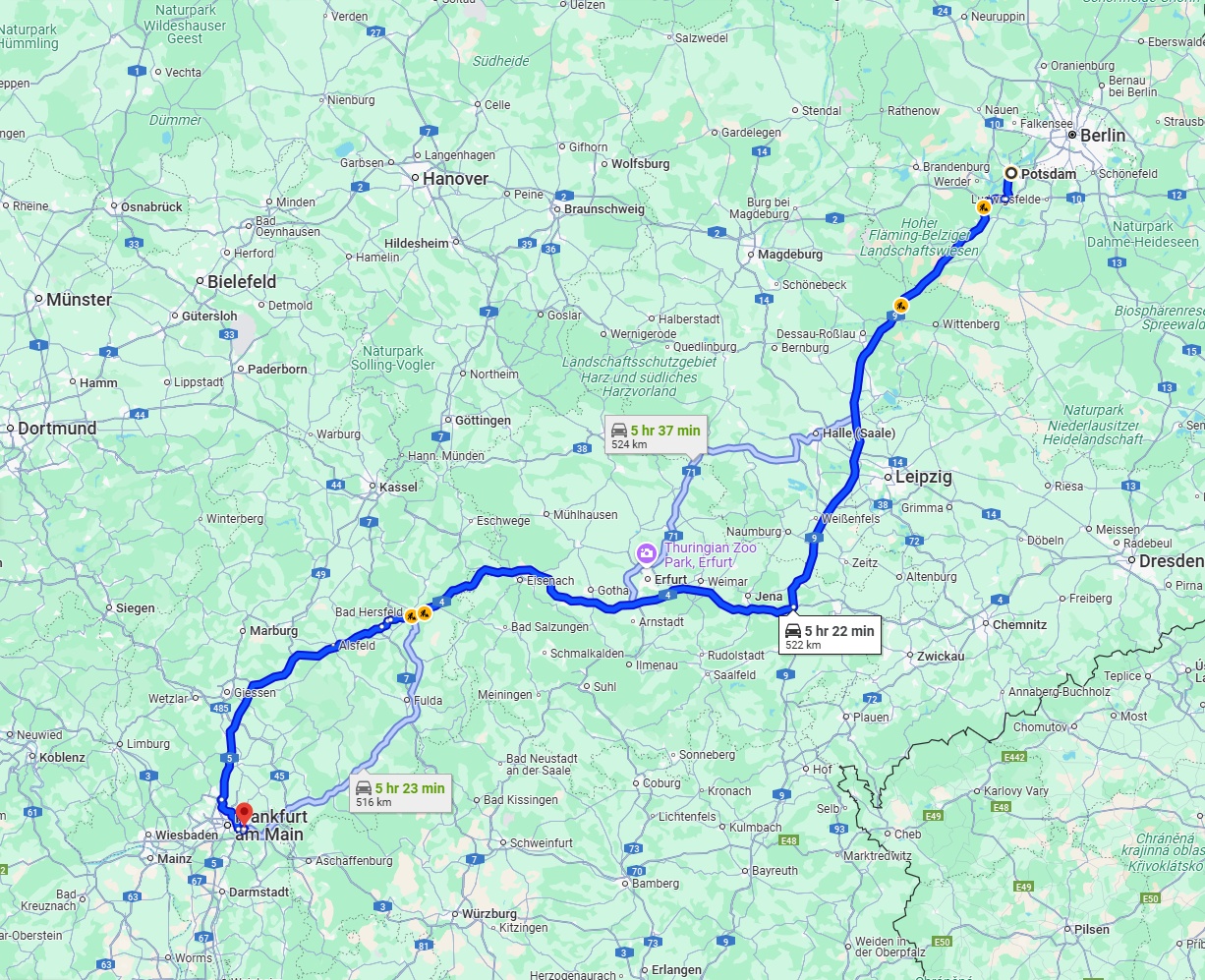 Anreise von Potsdam Zu Offenbach am Main Über via A9 and A4