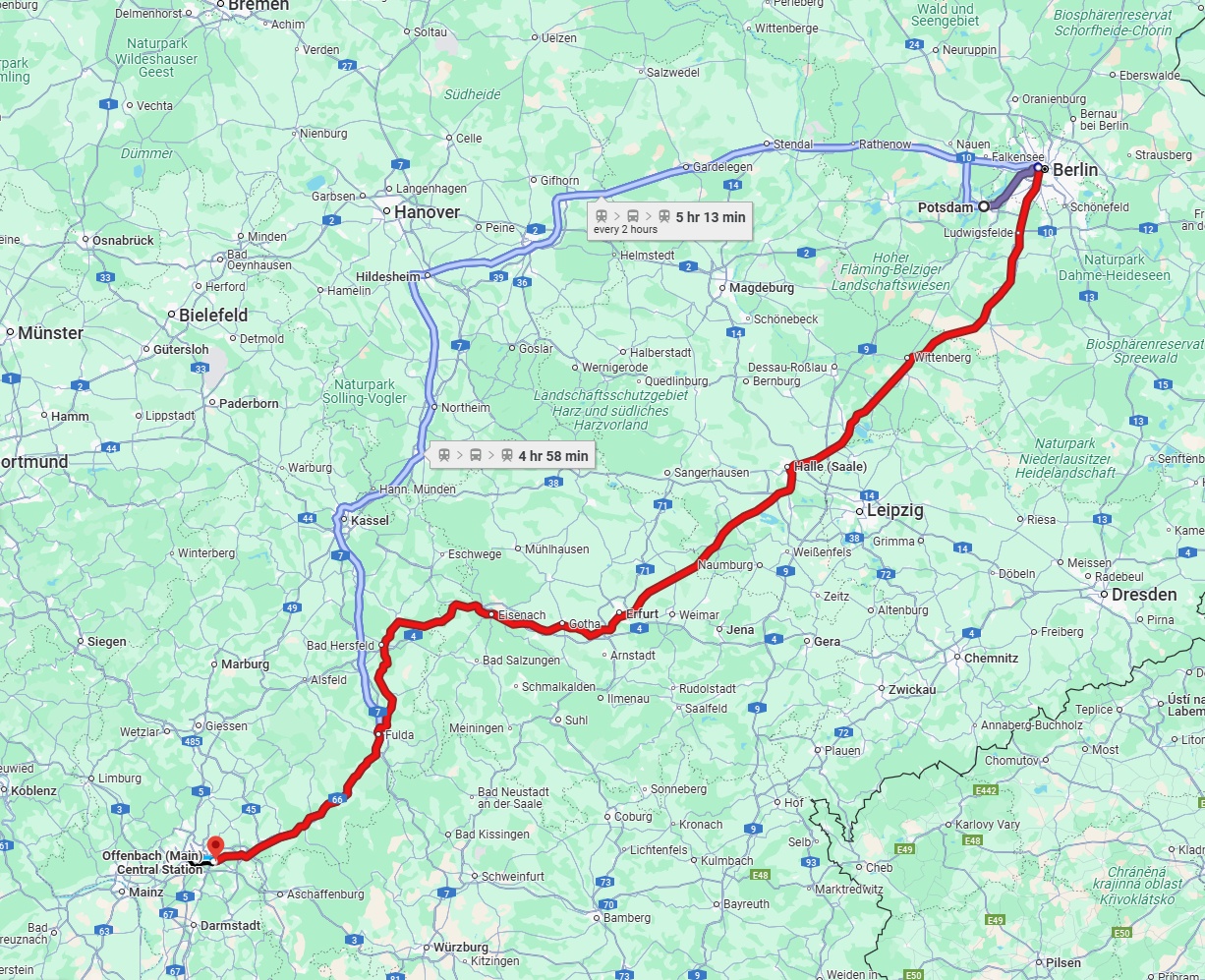 Anreise von Potsdam Zu Offenbach am Main Über 