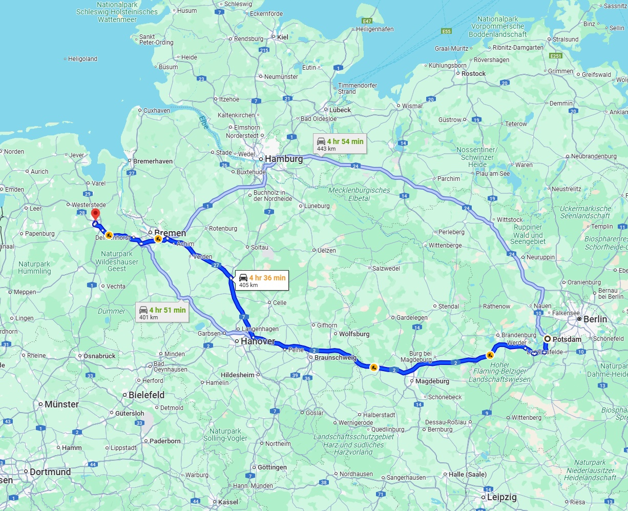 Anreise von Potsdam Zu Oldenburg Über via A2