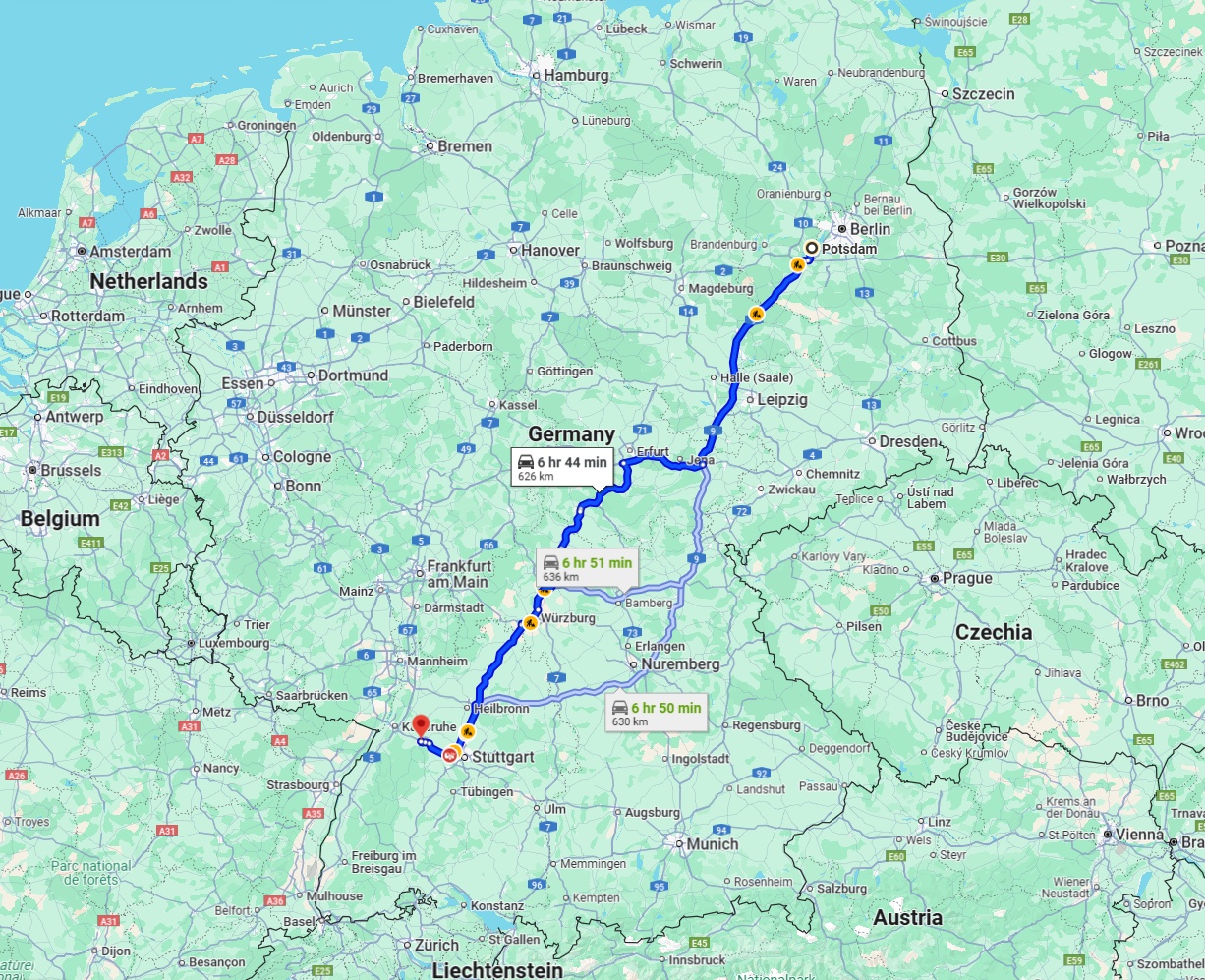 Anreise von Potsdam Zu Pforzheim Über via A9