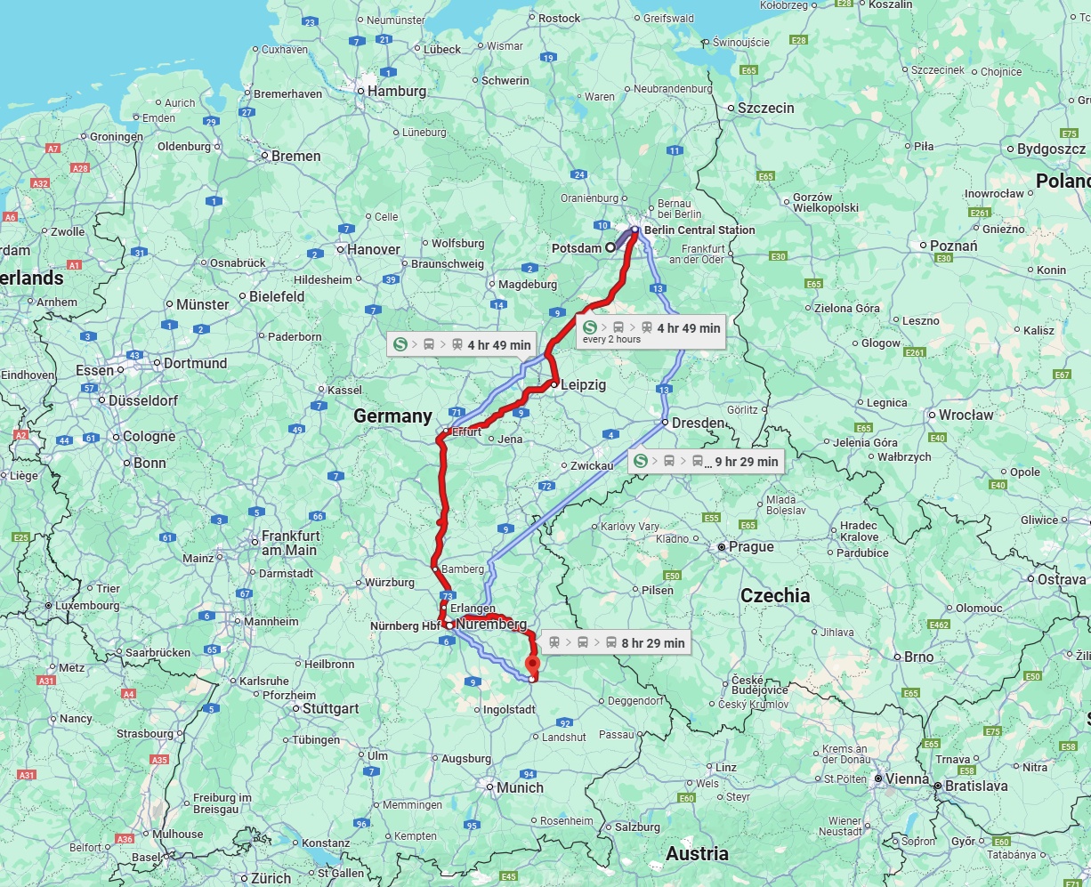 Anreise von Potsdam Zu Regensburg Über 