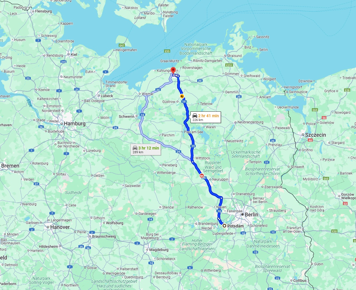 Anreise von Potsdam Zu Rostock Über via A24 and A19