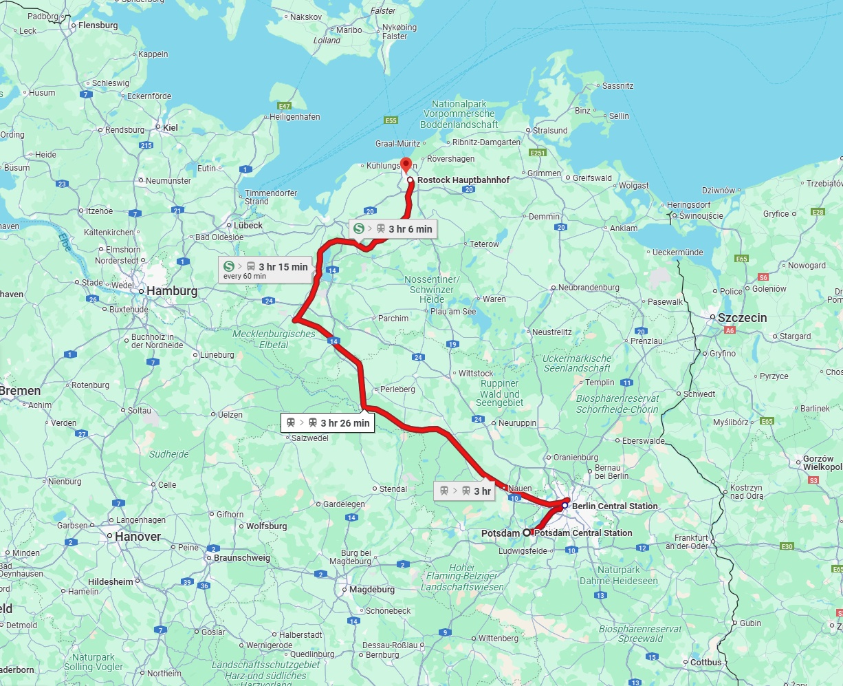 Anreise von Potsdam Zu Rostock Über 
