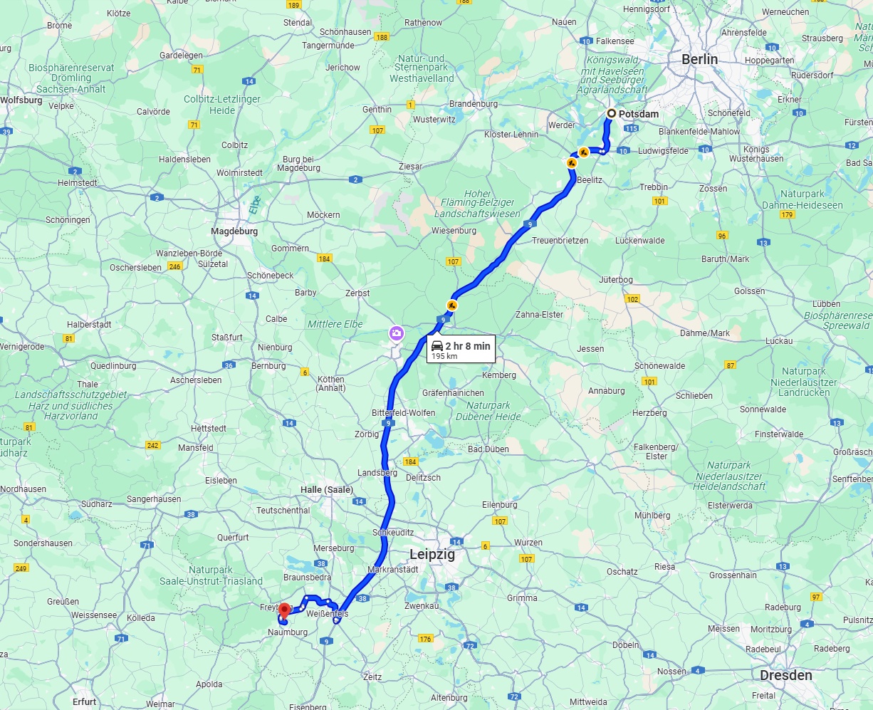Anreise von Potsdam Zu Saale Über via A9