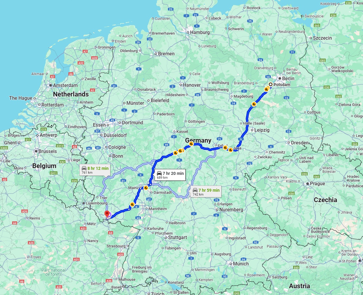 Anreise von Potsdam Zu Saarbrücken Über via A9 and A4