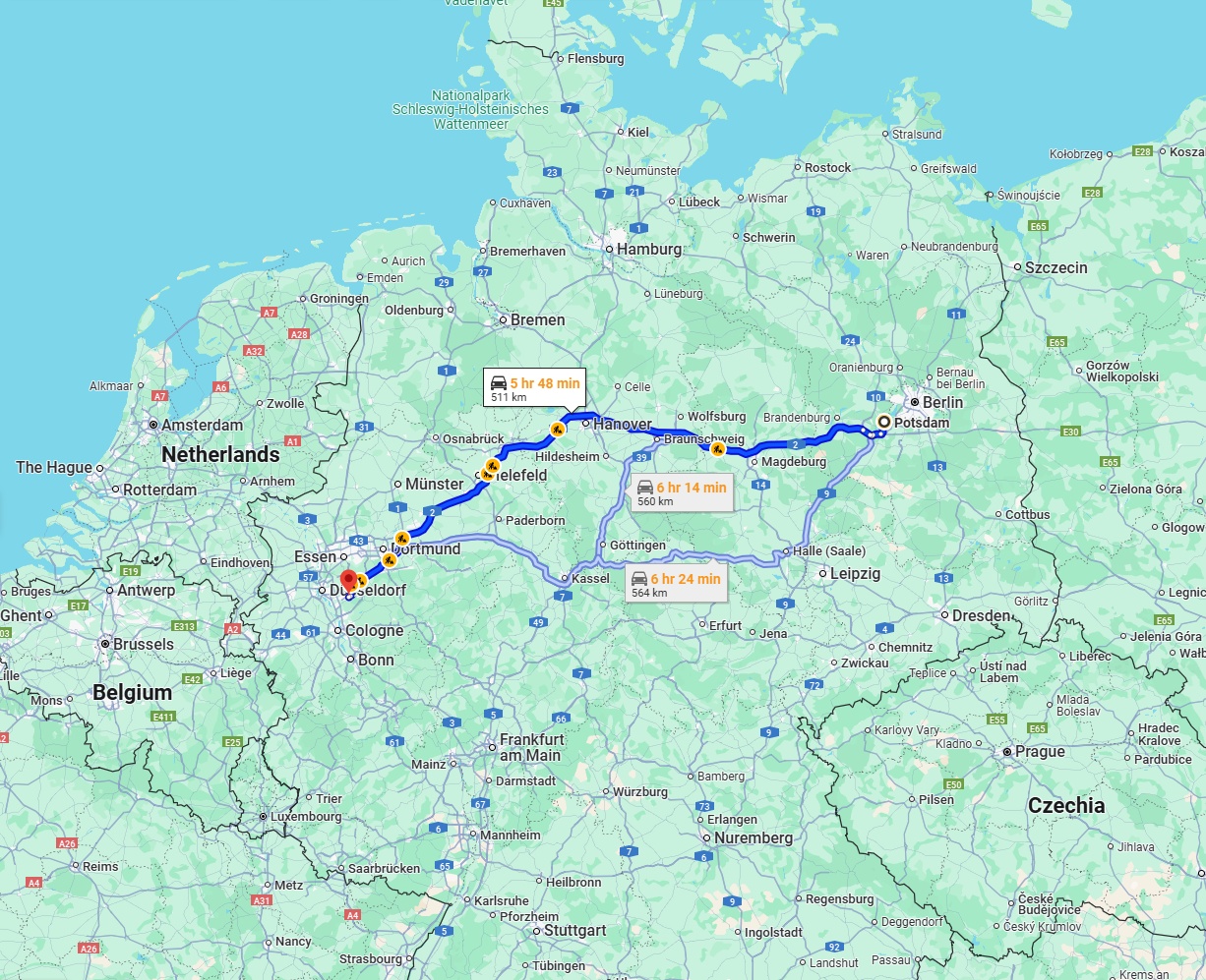 Anreise von Potsdam Zu Solingen Über via A2