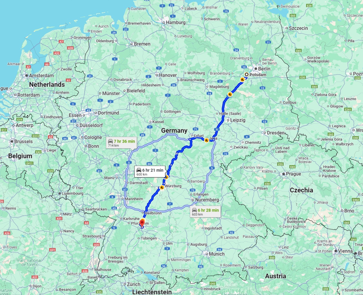 Anreise von Potsdam Zu Stuttgart Über via A9