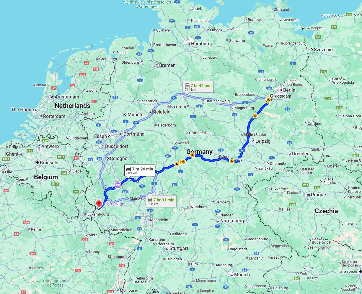 Anreise von Potsdam Zu Trier Über via A9 and A4