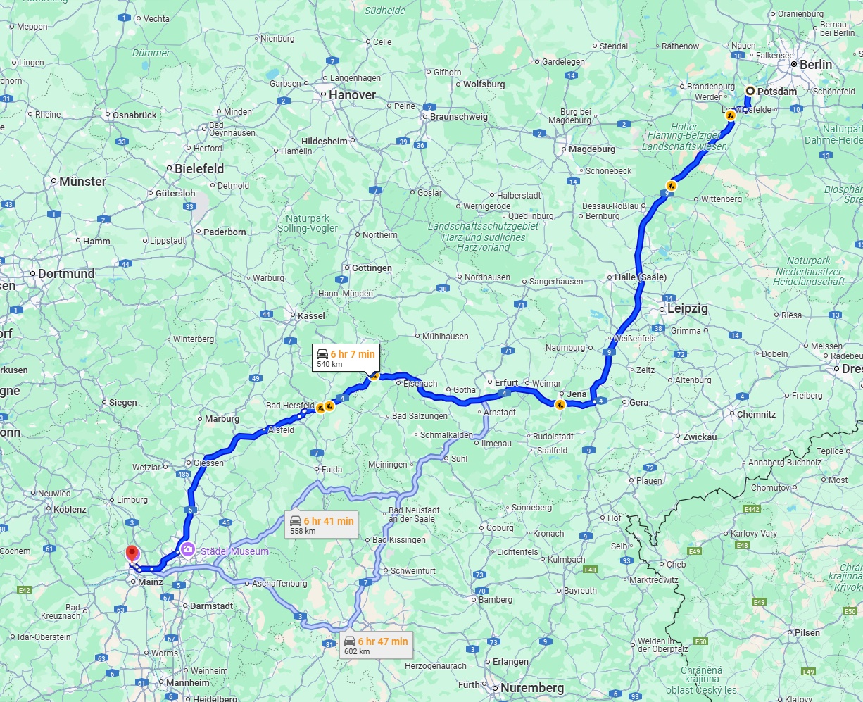Anreise von Potsdam Zu Wiesbaden Über via A9 and A4