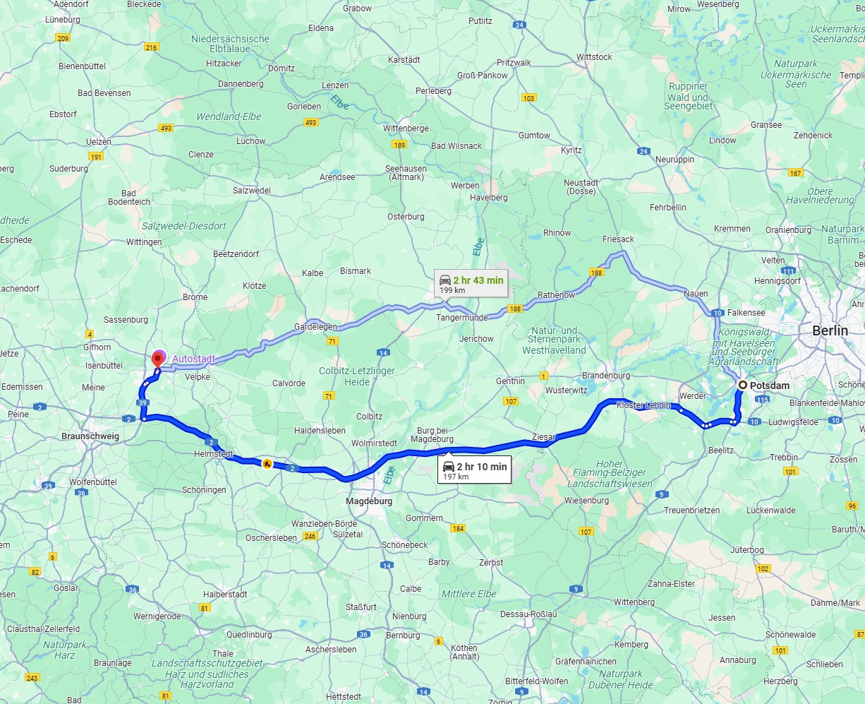 Anreise von Potsdam Zu Wolfsburg Über via A2