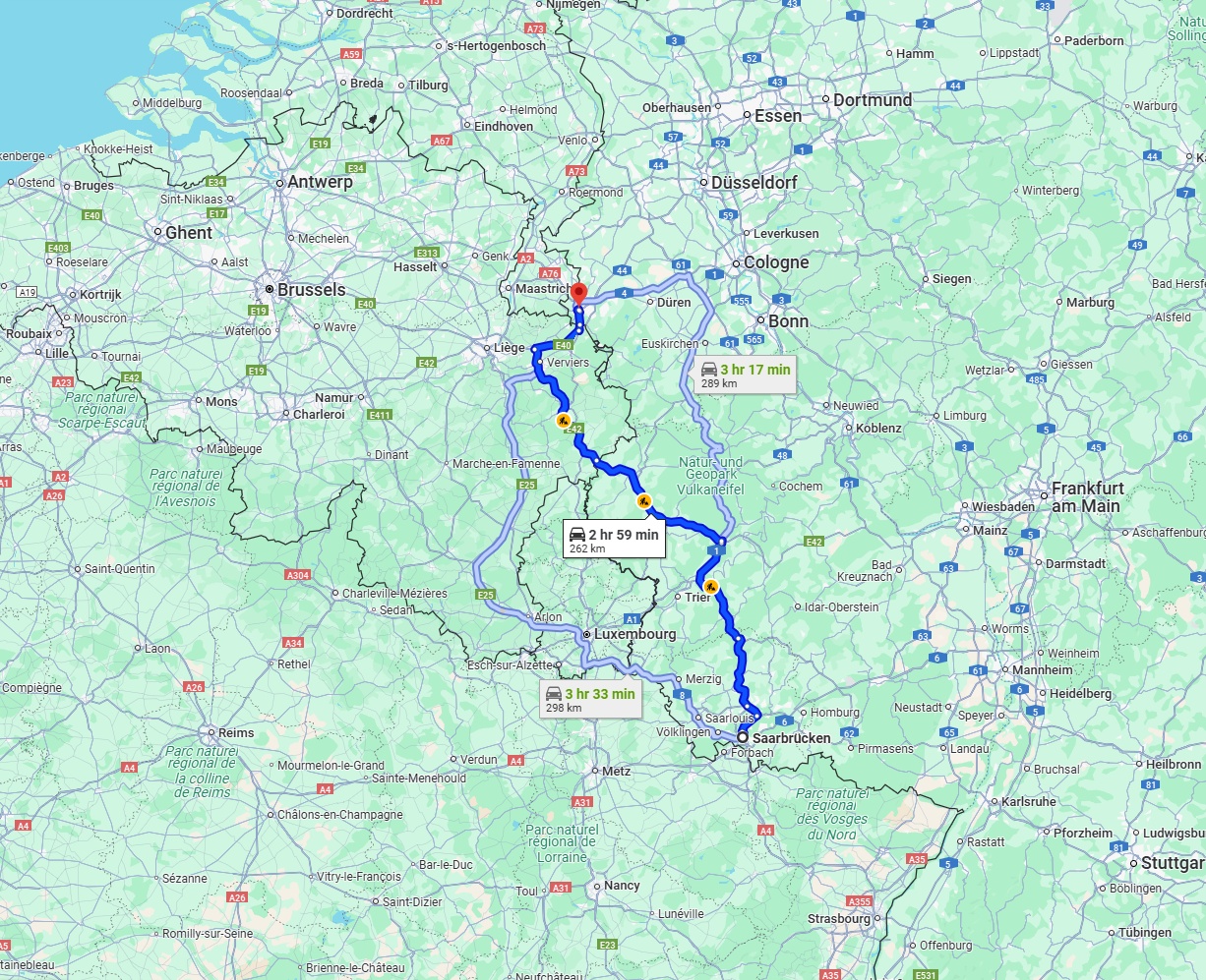 Anreise von Saarbrücken Zu Aachen Über via A1 and A60