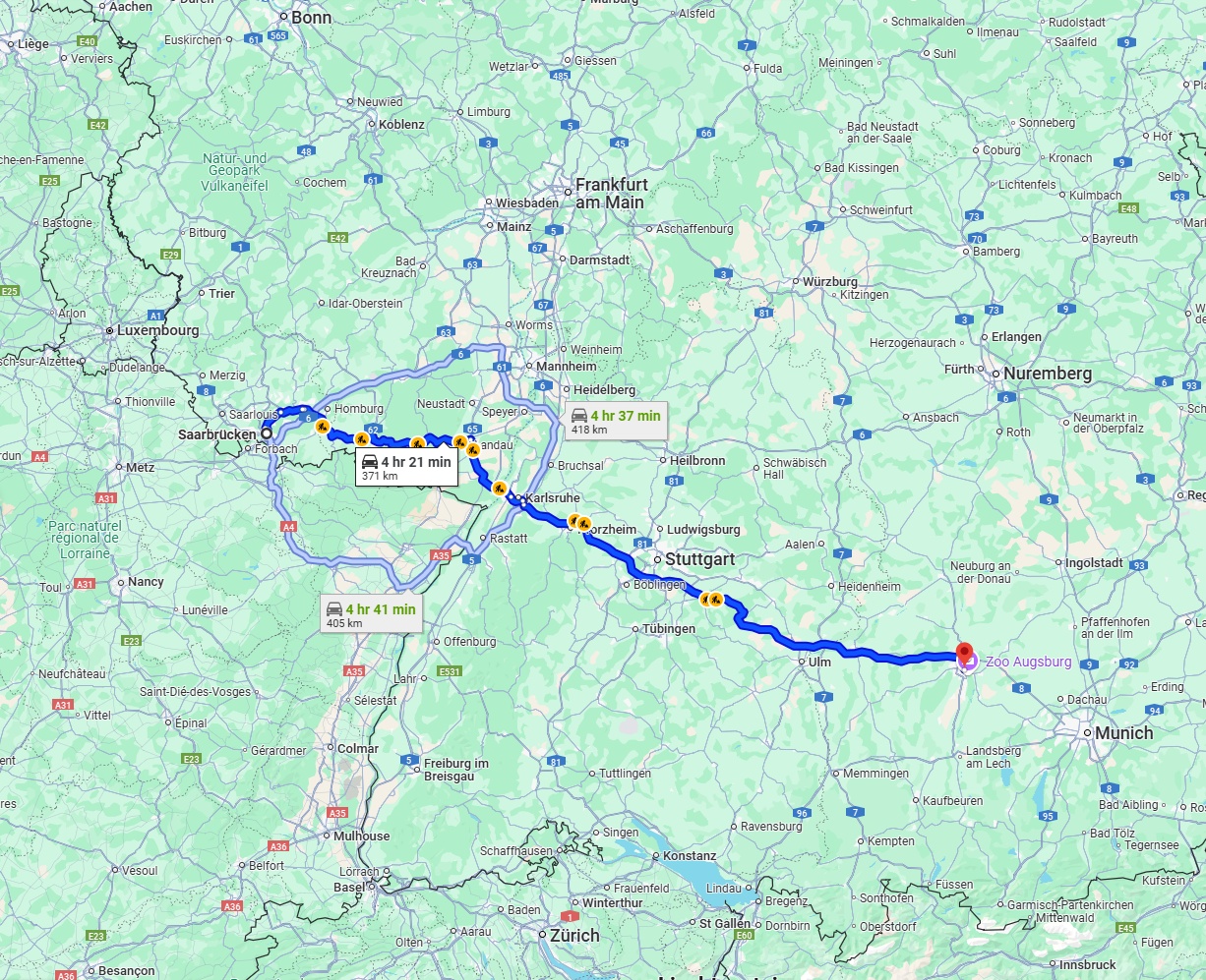 Anreise von Saarbrücken Zu Augsburg Über via A8