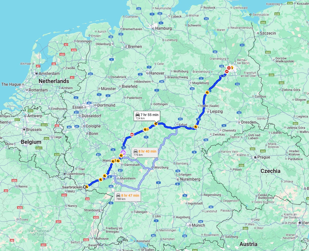 Anreise von Saarbrücken Zu Berlin Über via A9