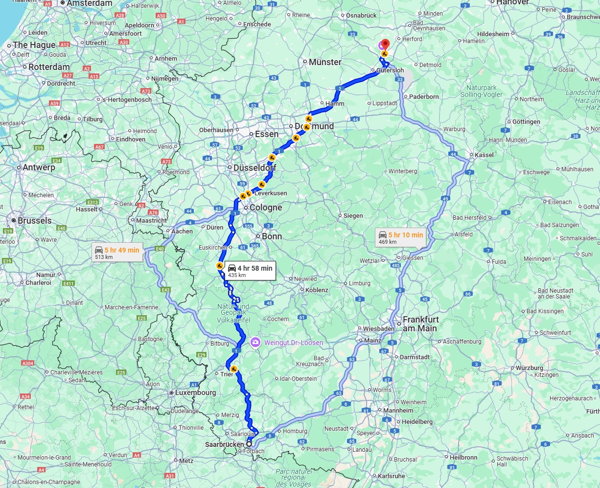 Anreise von Saarbrücken Zu Bielefeld Über via A1