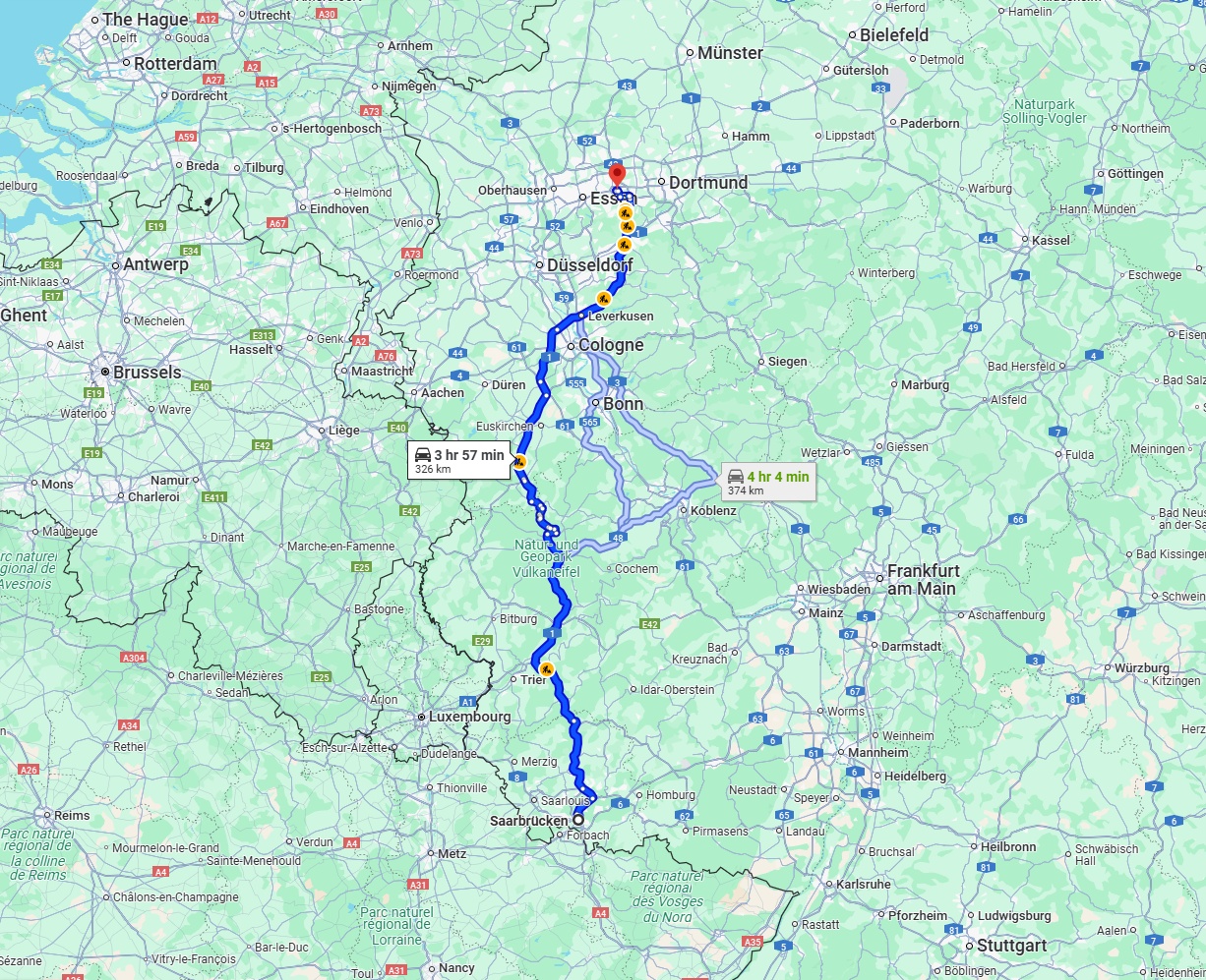 Anreise von Saarbrücken Zu Bochum Über via A1