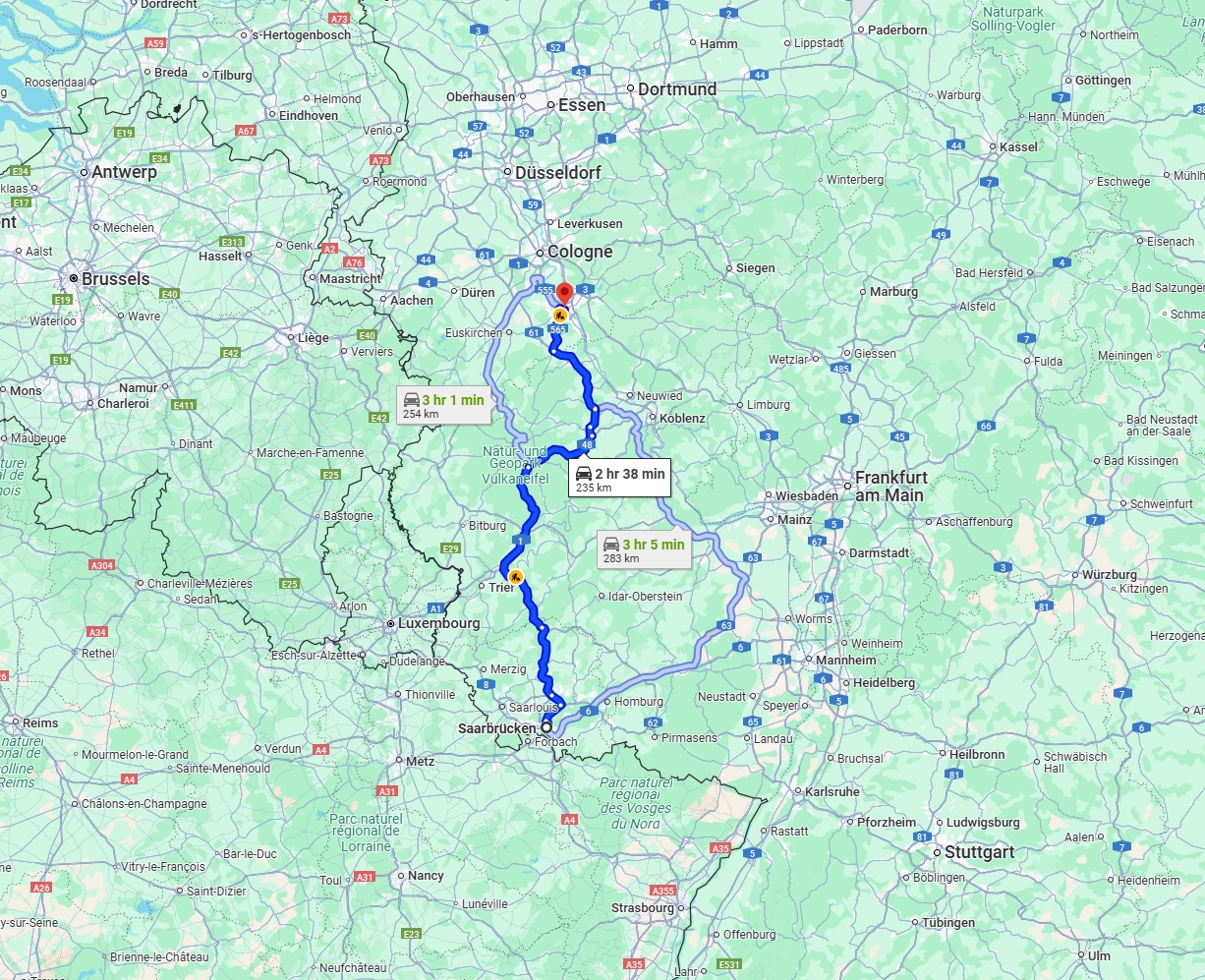 Anreise von Saarbrücken Zu Bonn Über via A1