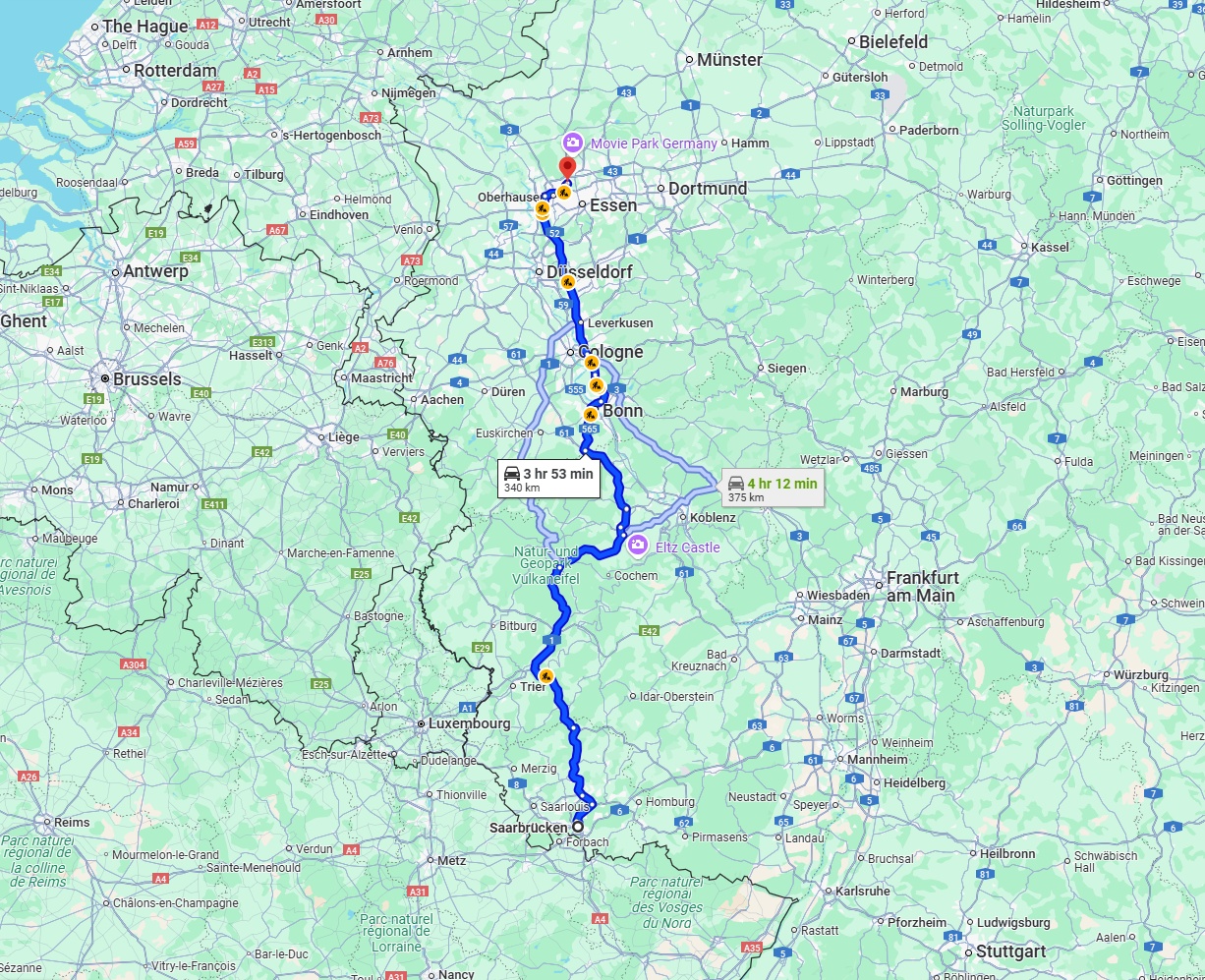 Anreise von Saarbrücken Zu Bottrop Über via A1