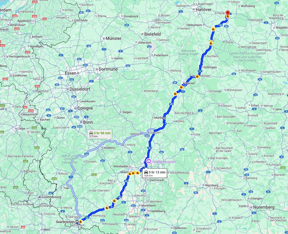 Anreise von Saarbrücken Zu Braunschweig Über via A7