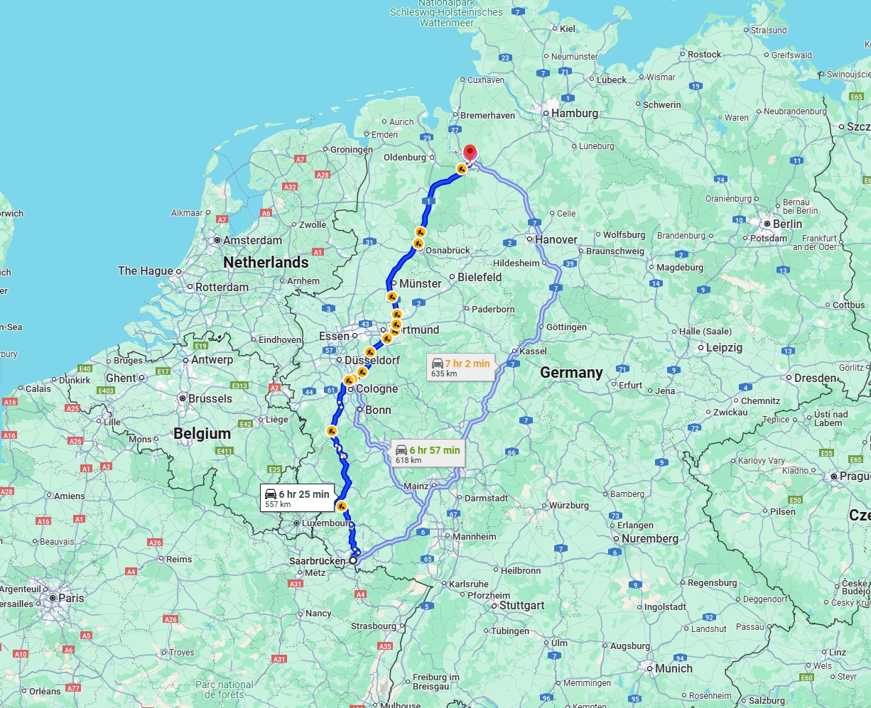 Anreise von Saarbrücken Zu Bremen Über via A1