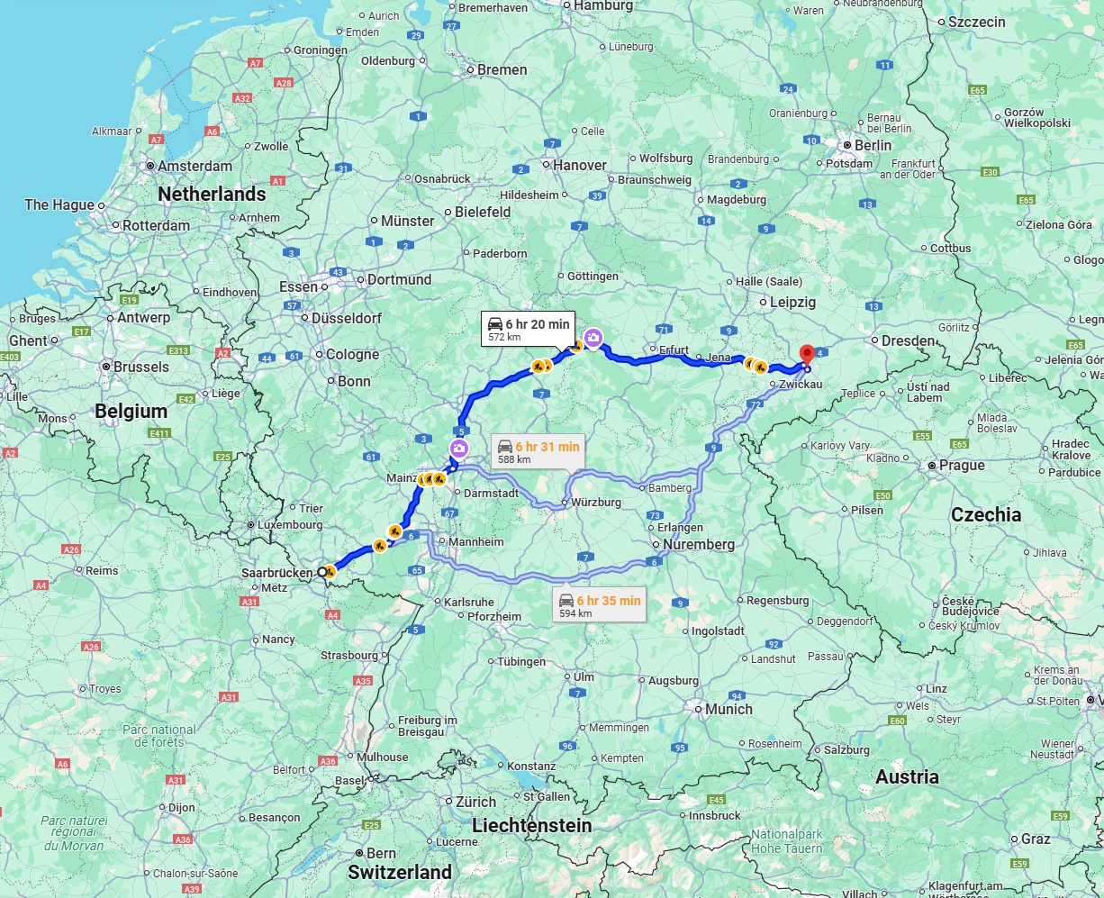 Anreise von Saarbrücken Zu Chemnitz Über via A4