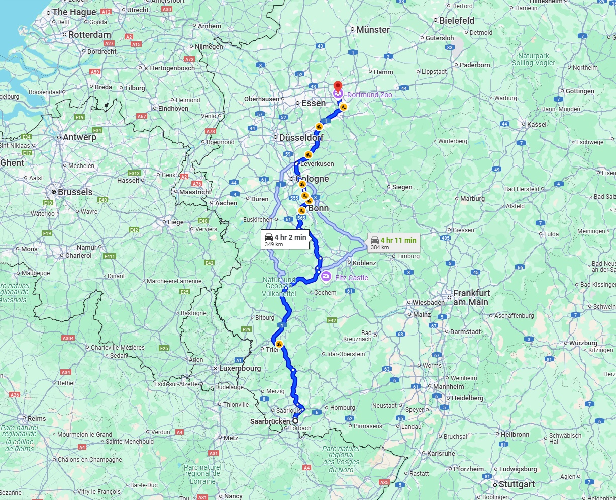 Anreise von Saarbrücken Zu Dortmund Über via A1