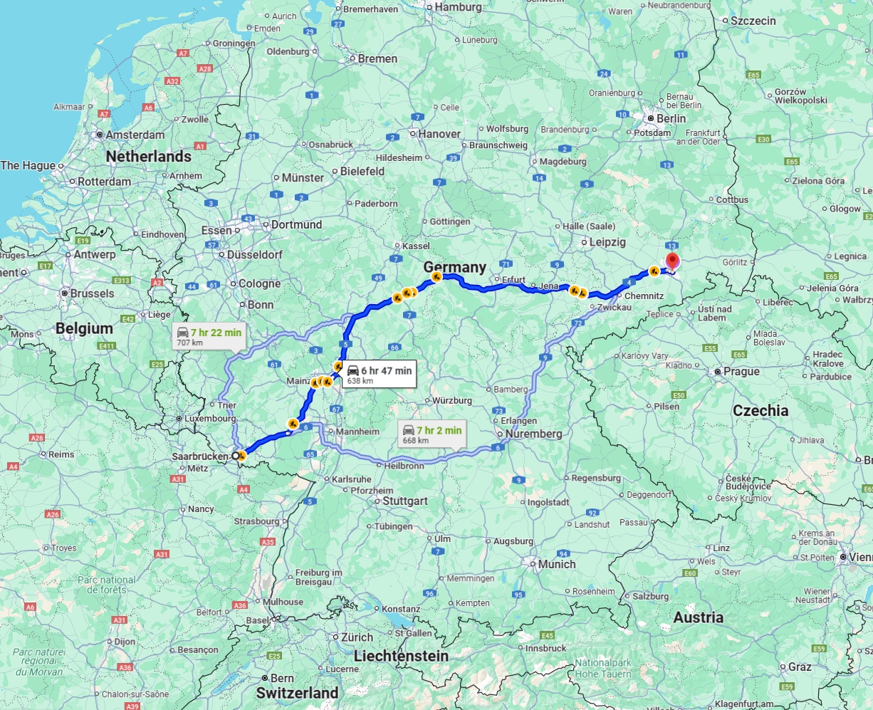 Anreise von Saarbrücken Zu Dresden Über via A4