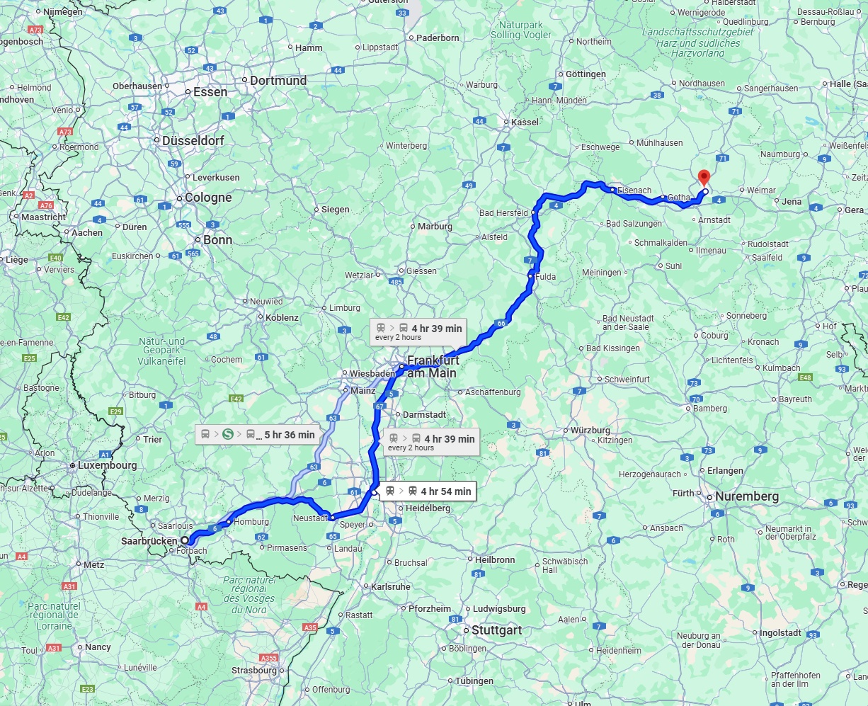 Anreise von Saarbrücken Zu Erfurt Über 