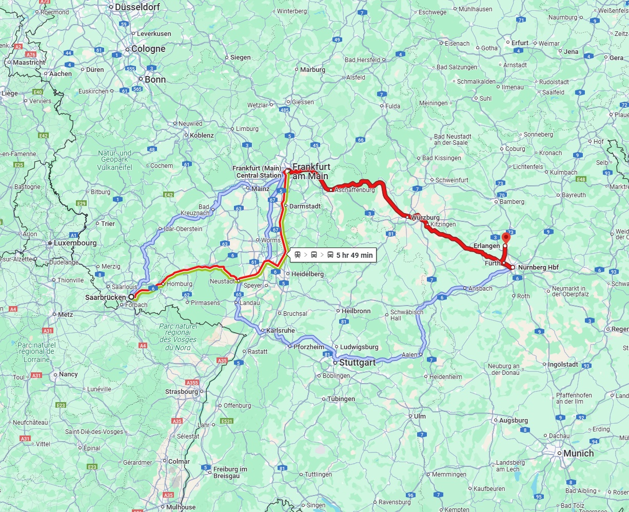 Anreise von Saarbrücken Zu Erlangen Über 