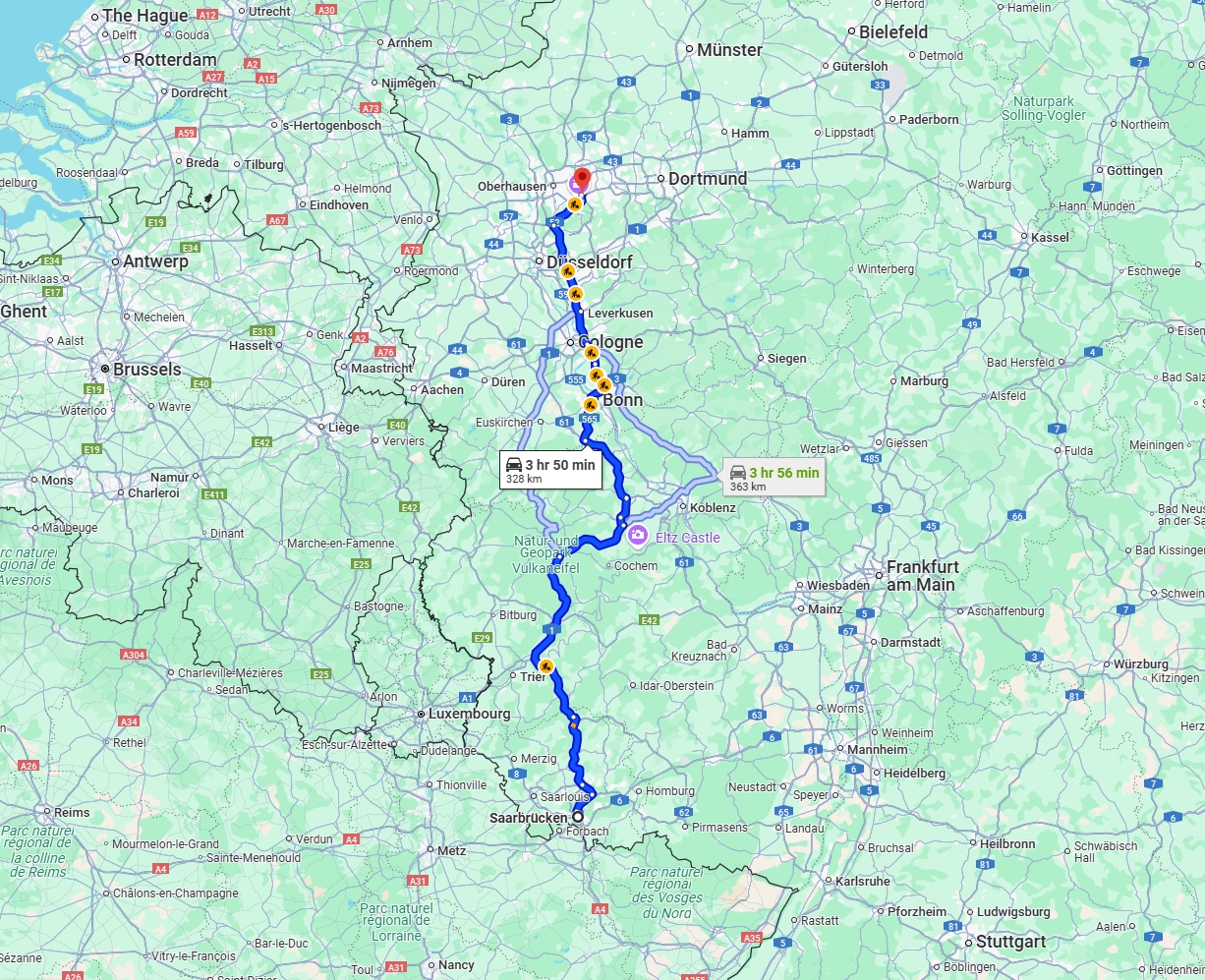 Anreise von Saarbrücken Zu Essen Über via A1