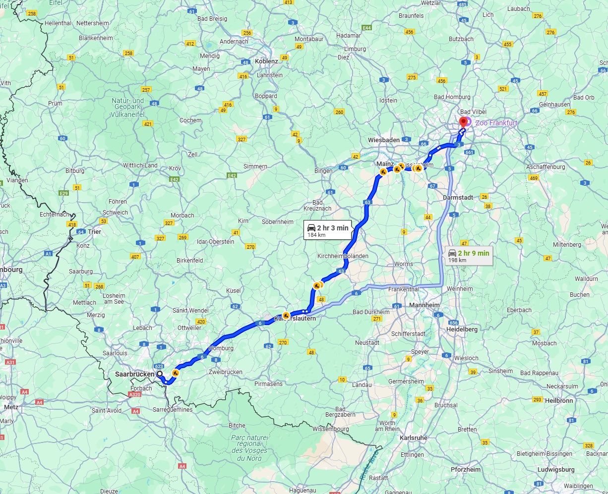 Anreise von Saarbrücken Zu Frankfurt am Main Über via A6 and A63