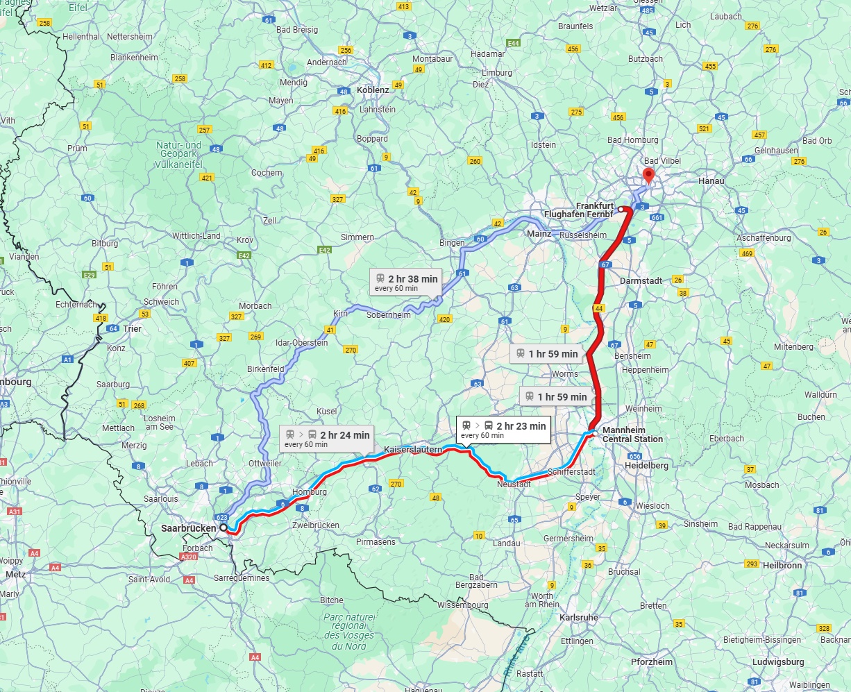 Anreise von Saarbrücken Zu Frankfurt am Main Über 