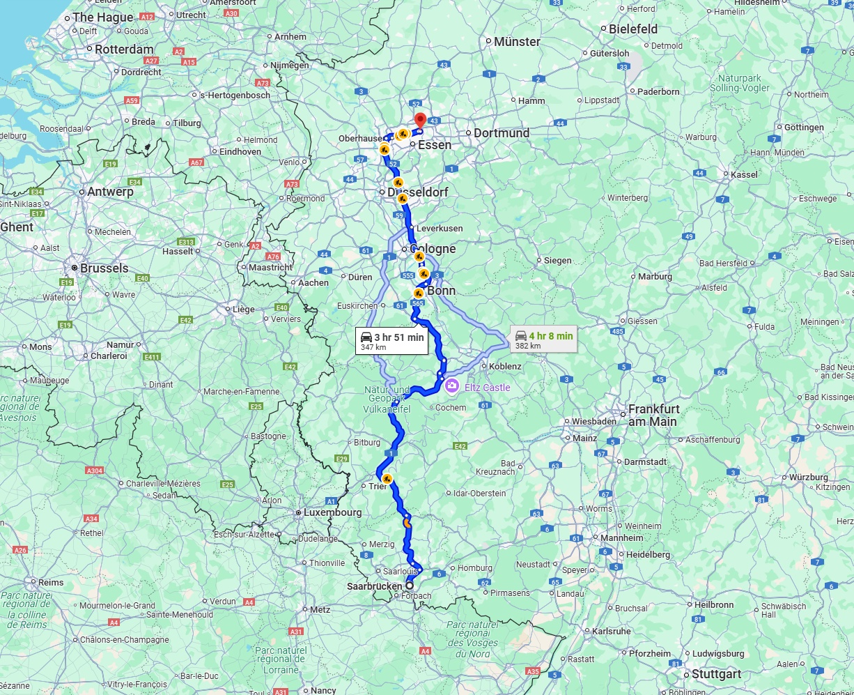 Anreise von Saarbrücken Zu Gelsenkirchen Über via A1