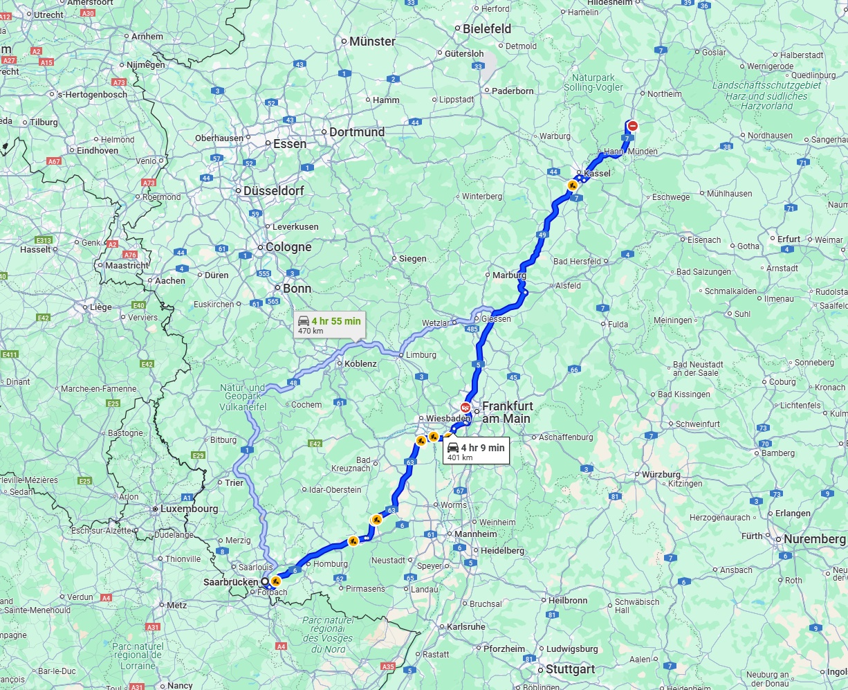 Anreise von Saarbrücken Zu Göttingen Über via A5