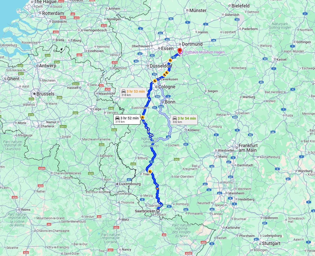 Anreise von Saarbrücken Zu Hagen Über via A1