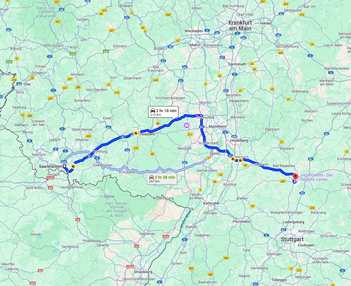 Anreise von Saarbrücken Zu Heilbronn Über via A6