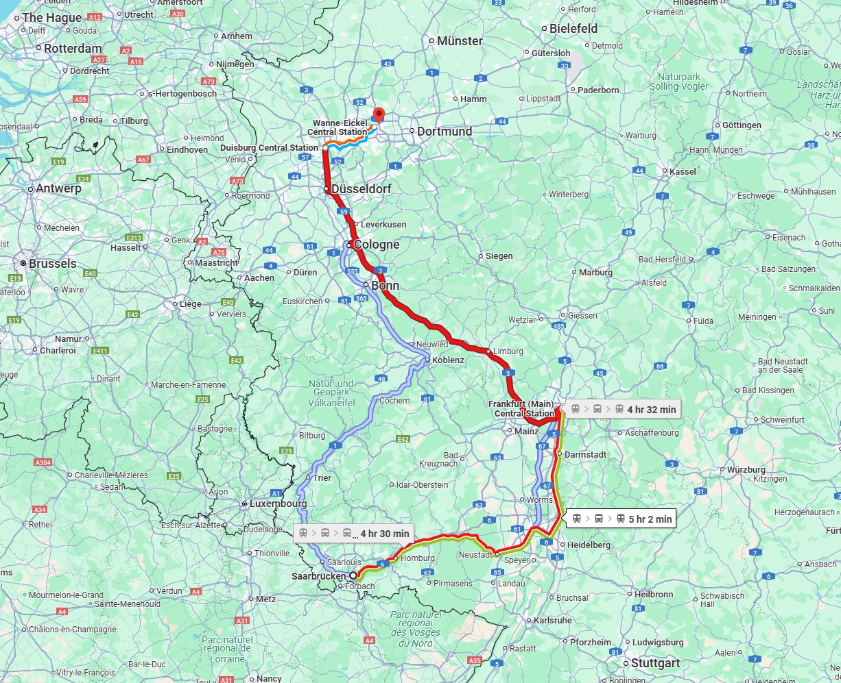 Anreise von Saarbrücken Zu Herne Über 