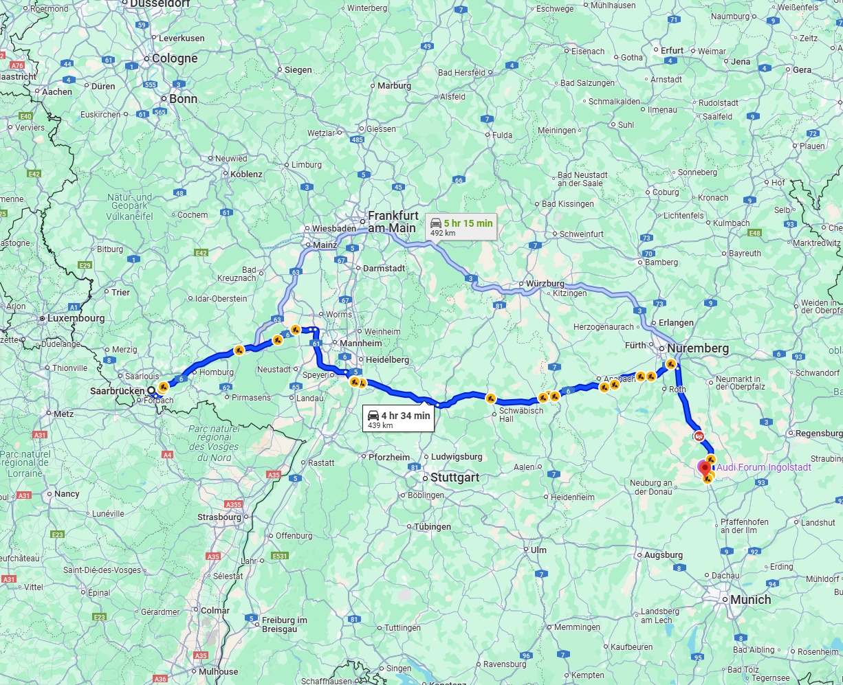 Anreise von Saarbrücken Zu Ingolstadt Über via A6