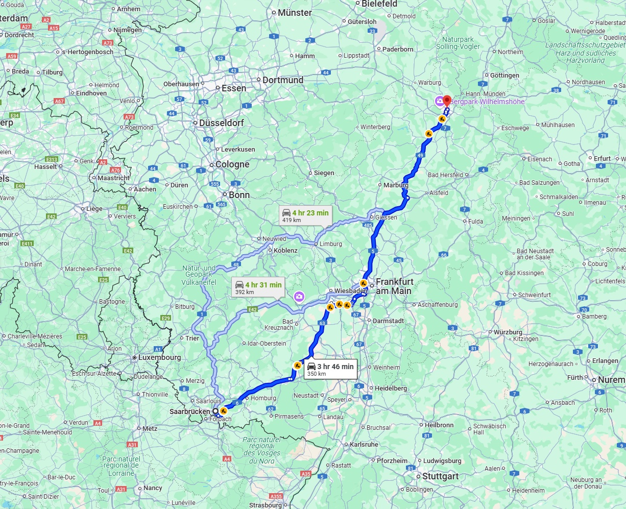 Anreise von Saarbrücken Zu Kassel Über via A5