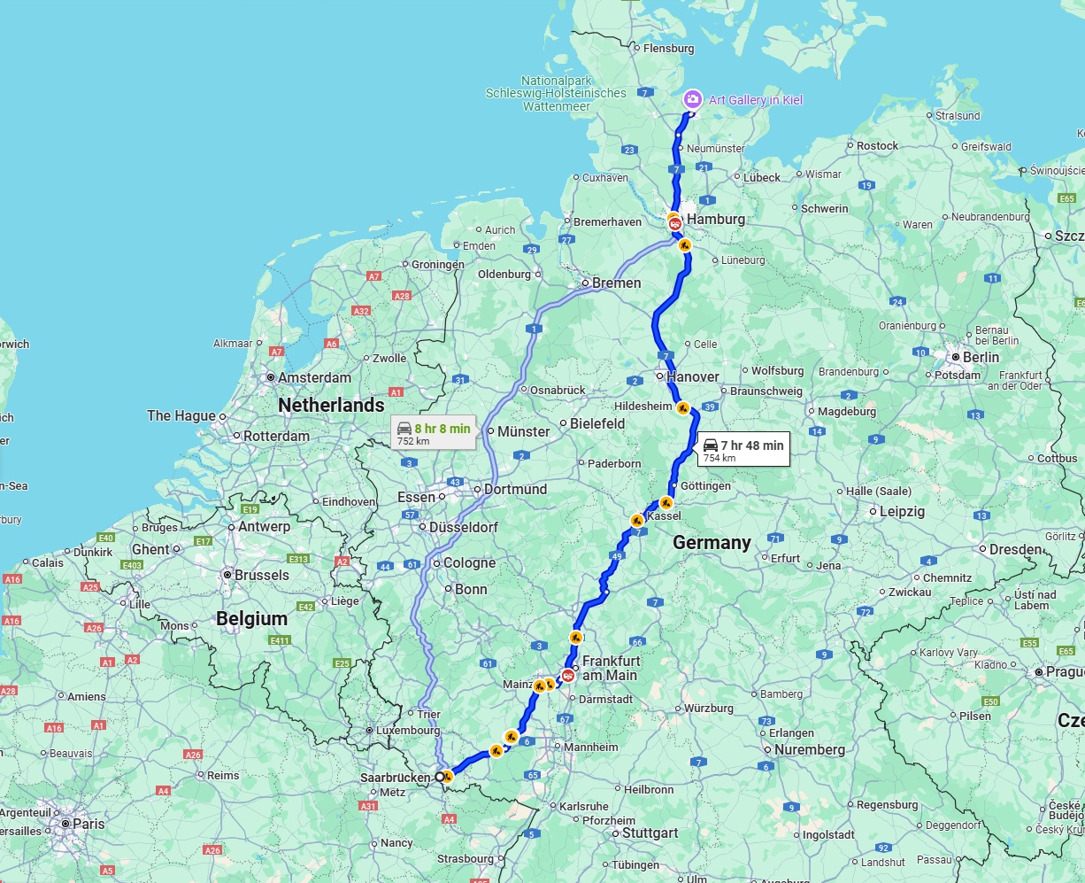 Anreise von Saarbrücken Zu Kiel Über via A7